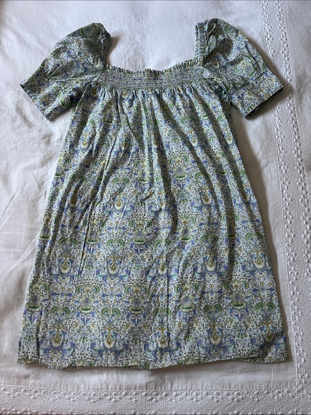 J. Crew Liberty Blue and Green Paisley Short-Sleeve Dress